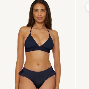 Trina Turk Swim
Midnight Blue Monaco Ruffle Hipster Swim Bottoms- NEW